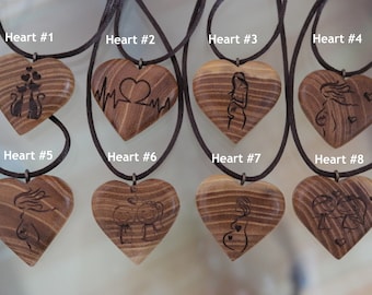 Engraved and Personalized Wood Heart Pendant / Heart Love Symbol Necklace / Handmade Wood Pendant Necklace