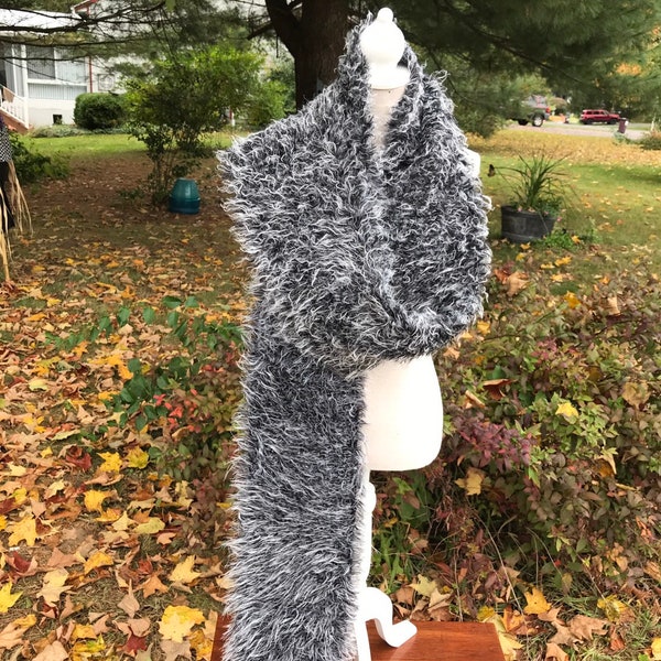 Black & White Curly Fuzzy Scarf