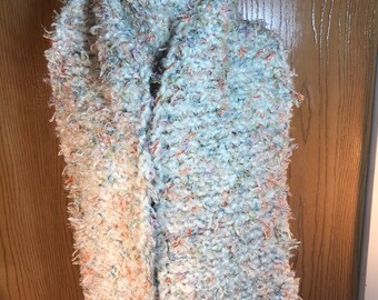 Cream Colored Scarf with Flecks of Teal, Orange, Yellow, Olive Green, and Lilac