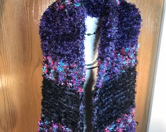 Striped Purple, Black, and Spring Bouquet Furry Scarf