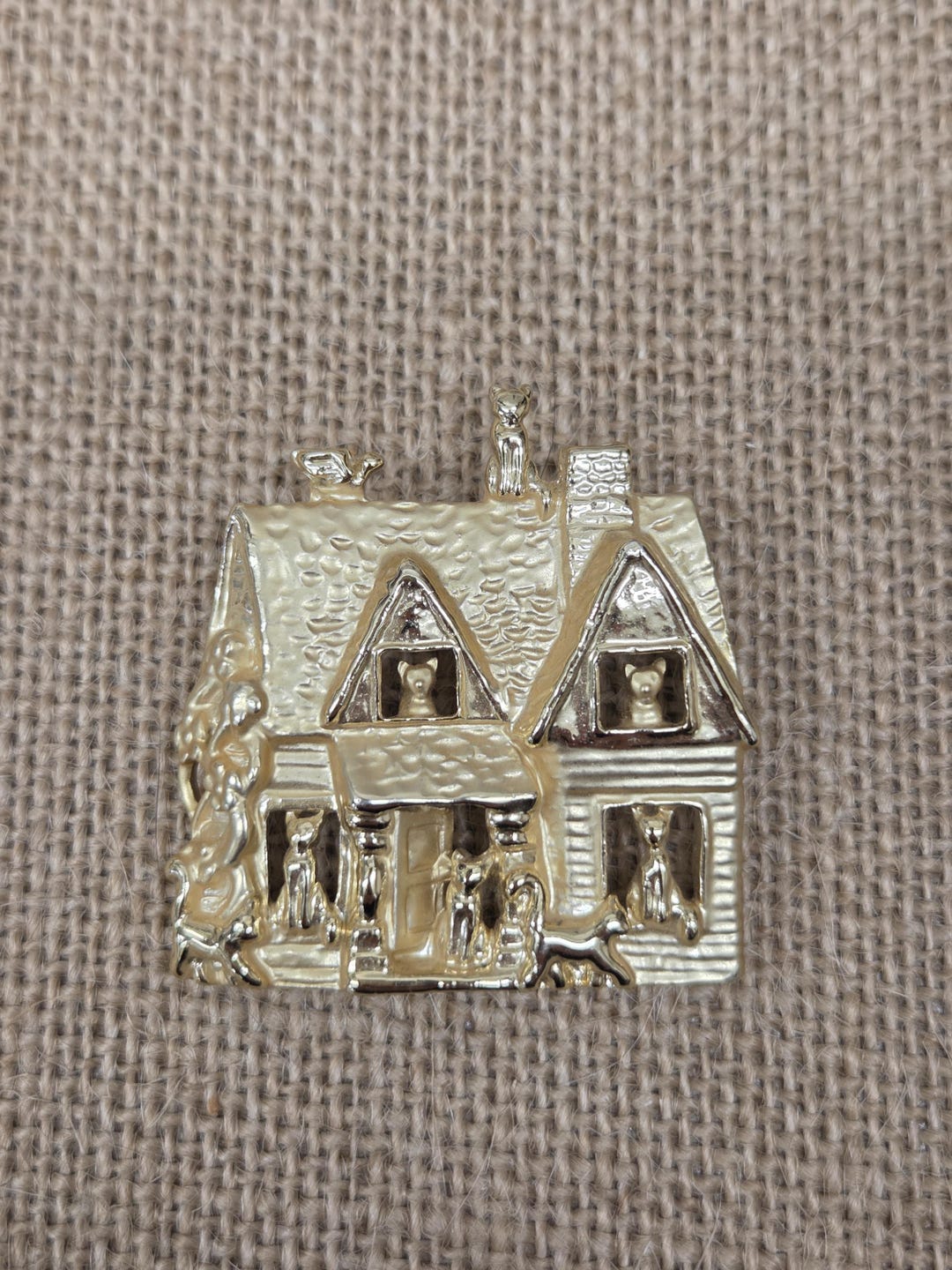 Vintage AJC House of Cats Brooch Pin Matte Goldtone - Etsy