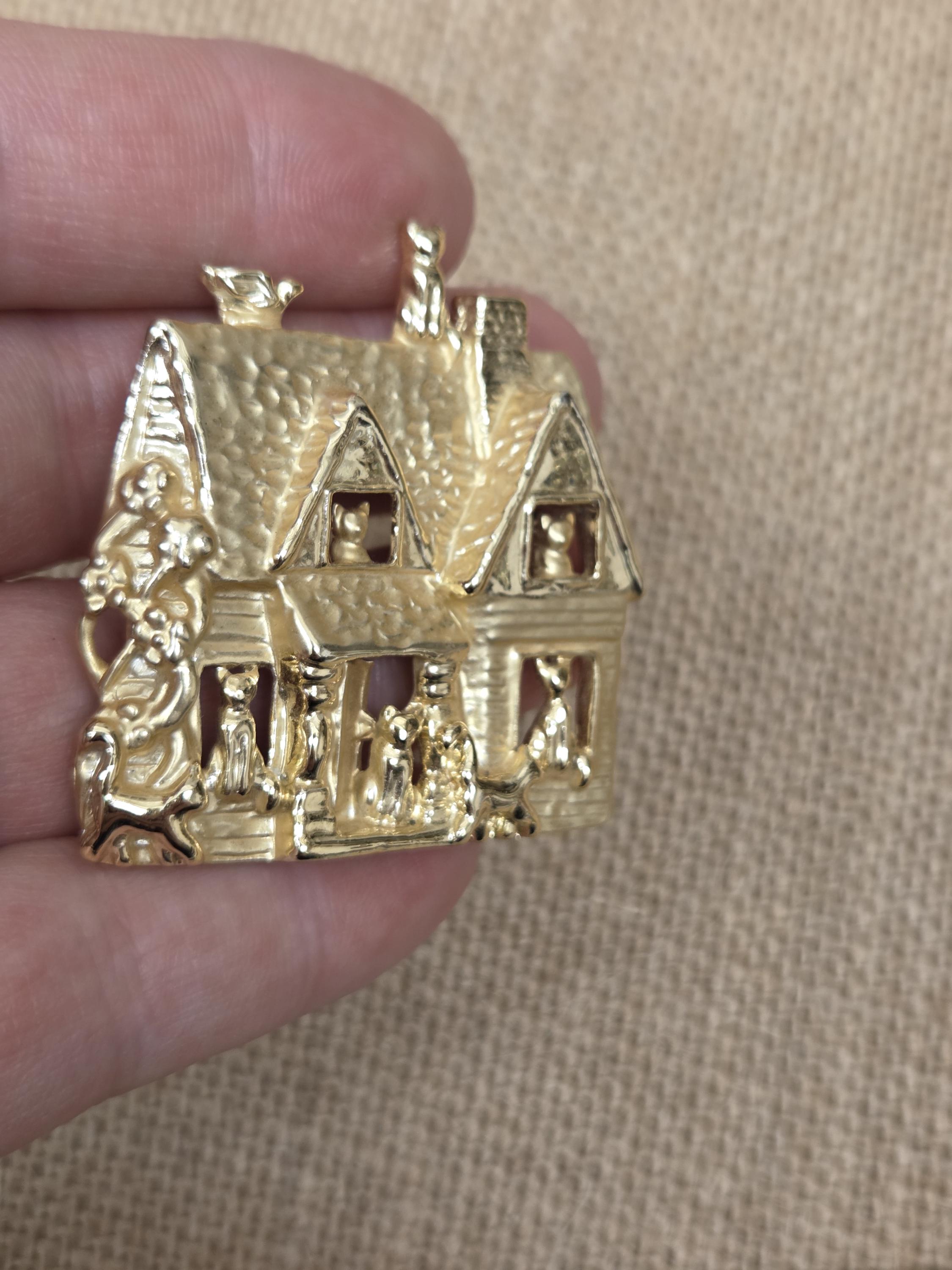 Vintage AJC House of Cats Brooch Pin Matte Goldtone - Etsy