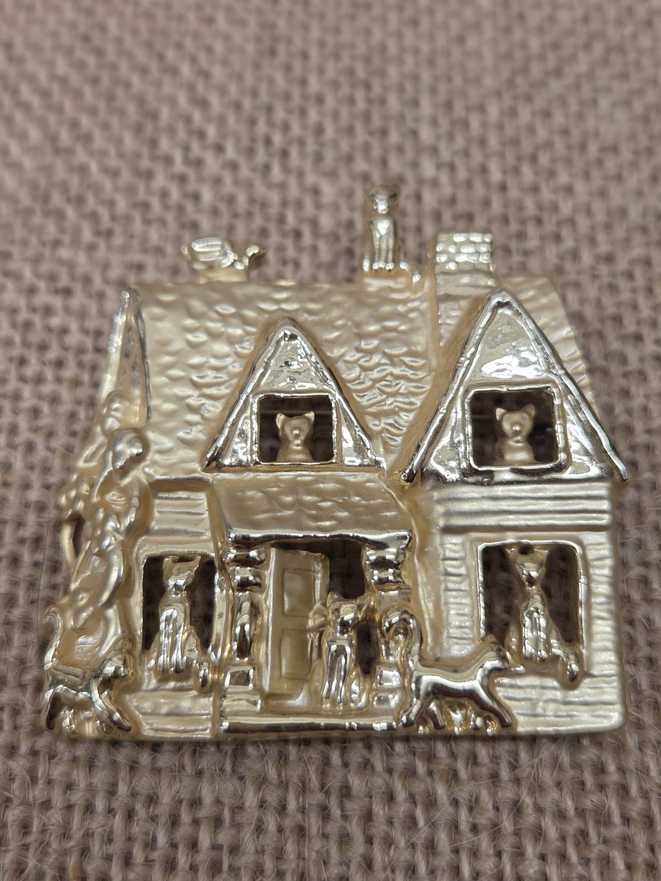 Vintage AJC House of Cats Brooch Pin Matte Goldtone - Etsy