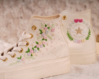 Custom Converse  / Wedding Flowers Embroidered Shoes/ Bridal Flowers Embroidered Sneakers/ Wedding Flowers Embroidered Sneakers