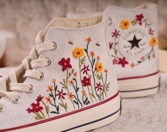 Custom Converse  / Wedding Flowers Embroidered Shoes/ Bridal Flowers Embroidered Sneakers/ Wedding Flowers Embroidered Sneakers