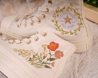 Custom Converse  / Wedding Flowers Embroidered Shoes/ Bridal Flowers Embroidered Sneakers/ Wedding Flowers Embroidered Sneakers