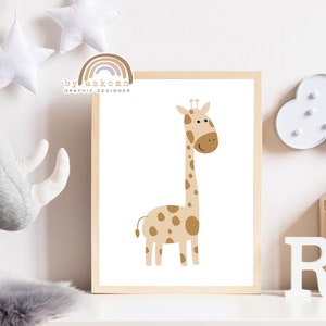 Baby room poster, Giraffe poster, Nursery wall art, Kids room poster, Neutral nursery art, Cute jungle animals portrait, Cute giraffe print
