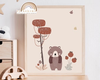 Baby bear print, Bear nursery print, Baby room poster, Bohemian wall art, Boho nursery printable, Baby bear wall art, Nursery bear print,