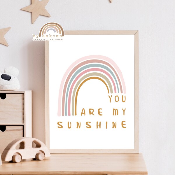 You Are My Sunshine, Boho Nursery Print, Rainbow Poster, Living Room Art Print, Baby Room Poster, Birthday Gift Poster, Nursery Print Art