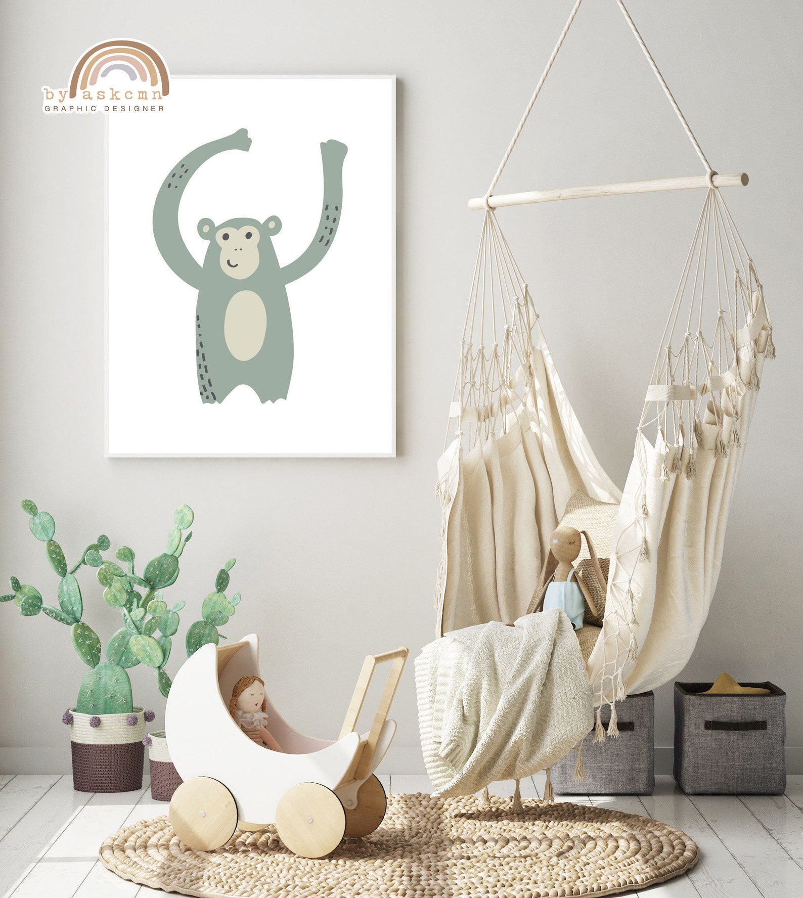 Printable Monkey Nursery Art Baby Animal Print Cute Monkey Etsy