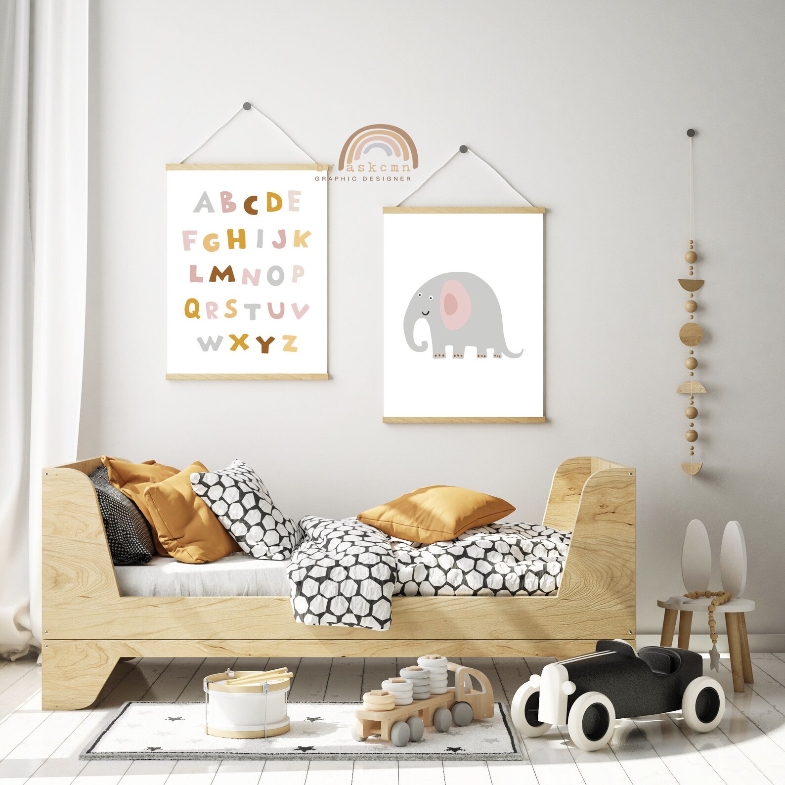 Set of 2 Poster, Elephant Poster, Alphabet Poster, Baby Room Poster