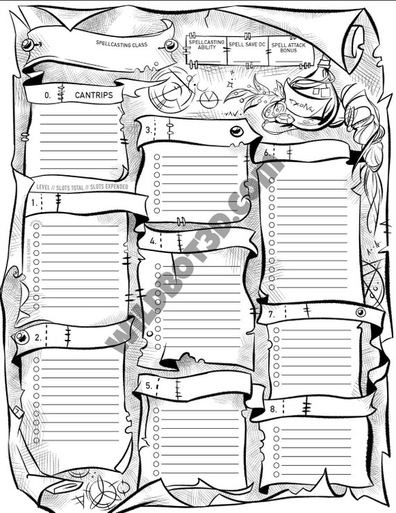 Spell Sheet For Dnd5e Printable Pdf Dnd Character Sheet Etsy Australia