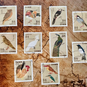 10 peintures d'oiseaux - Timbres-poste japonais d'occasion pour collection, collage, fabrication de cartes ou autres travaux manuels