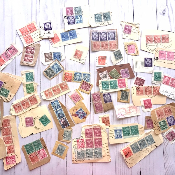 USA Vintage postage stamps on paper - 100 stamps for collecting, junk journaling, card crafting, paper ephemera, decoupage