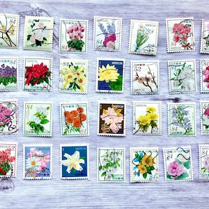 Lot de 28 timbres-poste fleurs du Japon - timbres fleurs d'occasion pour collectionneur de timbres ou collage, création de cartes, éphémères en papier japonais, découpage