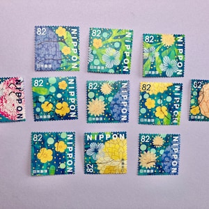 Lot de 11 timbres-poste fleurs du Japon - timbres fleurs d'occasion pour collectionneur de timbres ou collage, création de cartes, éphémères en papier japonais, découpage