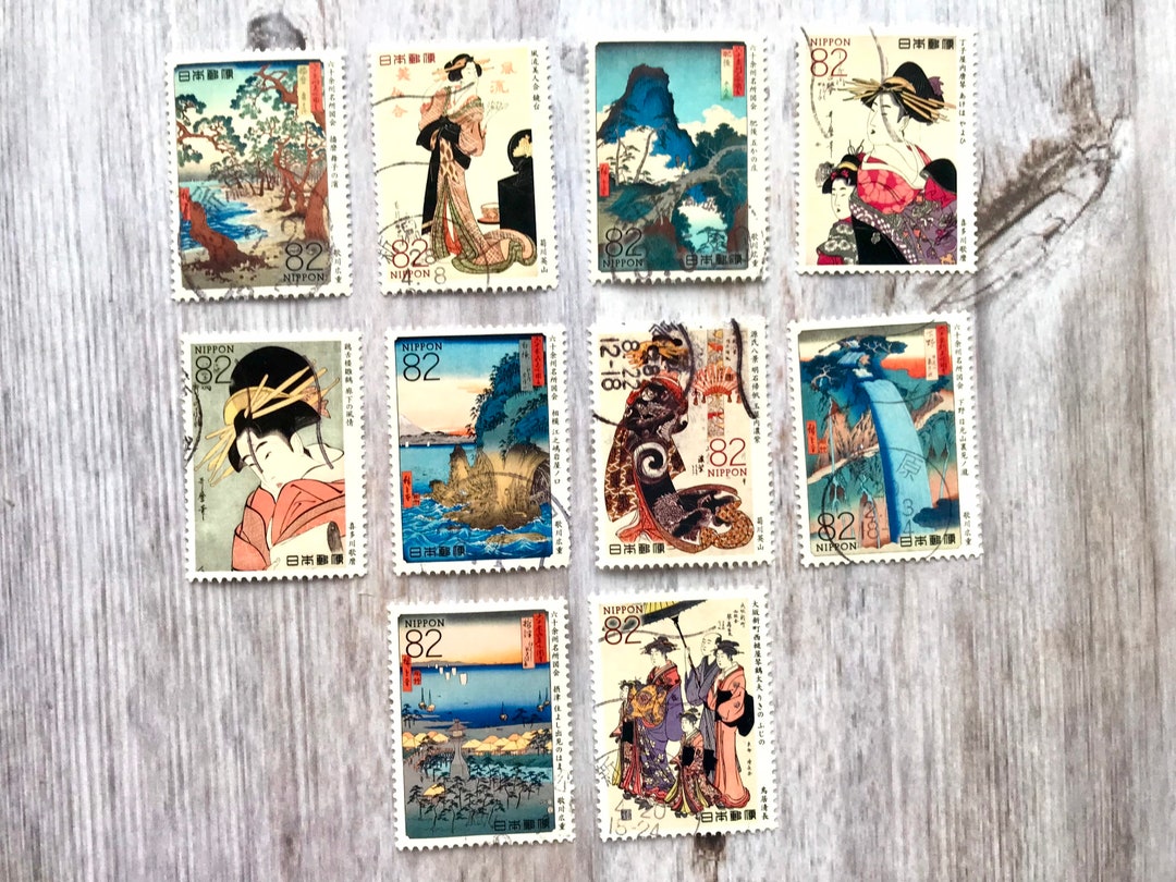 Japan Postage Stamps 10 Ukiyoe Series Stamps for Stamp Collecting