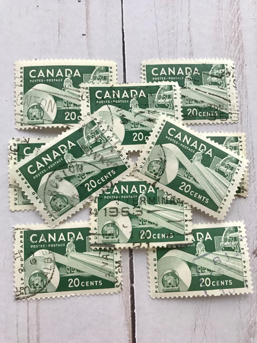 10 Used Canada Pulp and Paper Industry Green Postage Stamps Etsy