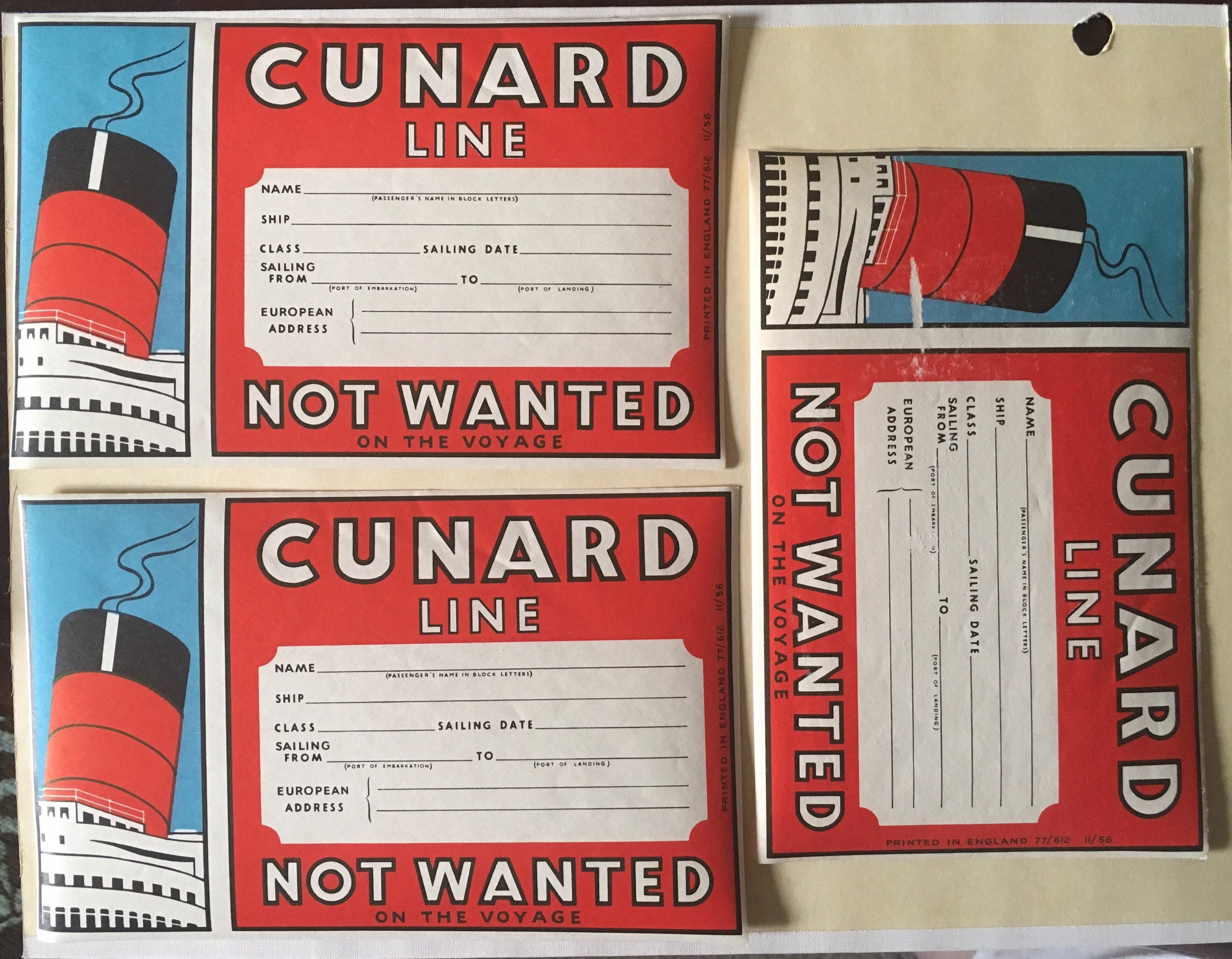 3 Vintage Retro Cunard Ocean Liner Baggage Luggage Tag Etsy Canada