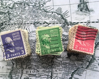 300 Vintage used USA Postage Stamps - 1938 Presidential Issues / Green, purple and red Postage Stamps