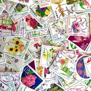 Lot de 25 timbres-poste fleurs du Japon - timbres fleurs d'occasion pour collectionneur de timbres ou collage, création de cartes, éphémères en papier japonais, découpage