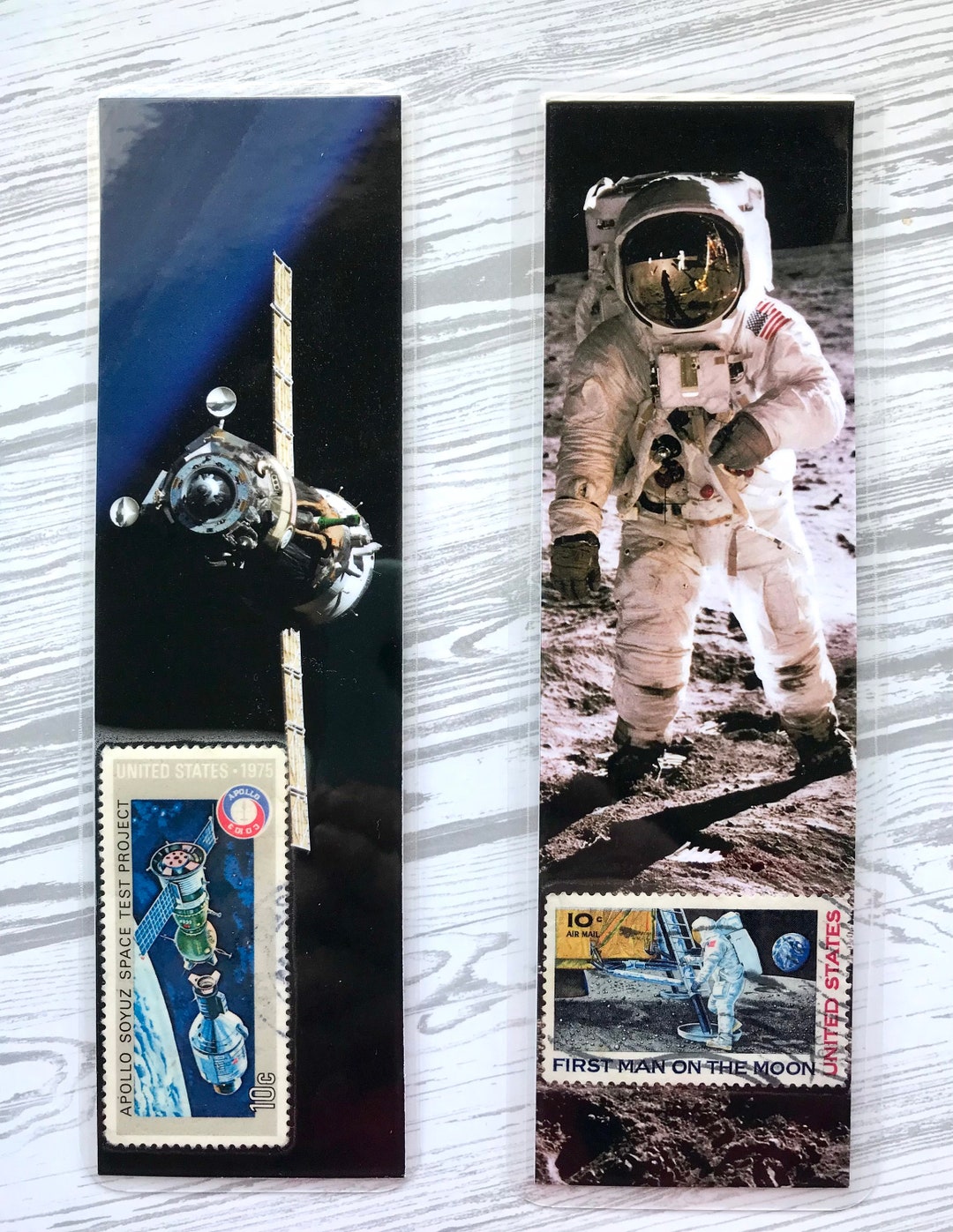 Outer Space NASA Theme Postage Stamp Bookmarks genuine USA Space Postage Stamps Apollo Soyuz