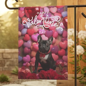 Celebrate Love with a French Bulldog Valentines Day Small Garden Flag - Charming Outdoor Accent, Outdoor Decor, Dog Flag