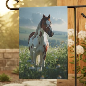 Horse Garden Flag, Running Horse Field Decor, Equestrian Yard Flag, Country Farm Outdoor Decor, Horse Lover Gift, Floral Meadow Flag