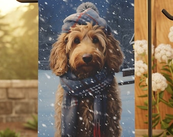 Labradoodle Winter Garden Flag, Seasonal Decor for Labradoodle lovers, Dog Lover Gift, Outdoor Decor, Small Garden Flag, House Flag