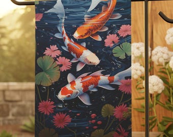 Beautiful Vibrant Koi Fish Pond Flag, Outdoor Decoration, Garden & House Banner, Outdoor Decor, Small Garden Flag, Garden Flag, Summer Flag