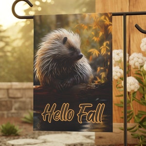 Hello Fall Porcupine Small Garden Flag, Autumn Flag, Yard art, Lawn flag, House flag, Garden flag