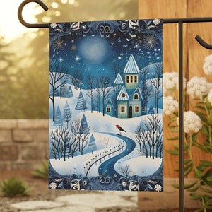 Snowy Scene Small Garden Flag - Whimsical Winter Decor, Outdoor decor, Yard Art, Lawn Flag, House flag