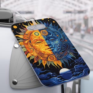Sun and Moon Celestial Luggage Tag, Personalized Tag, Backpack Tag, Travel Tag, School Bag Tag, Gym bag tag, Instrument Tag, Suitcase tag