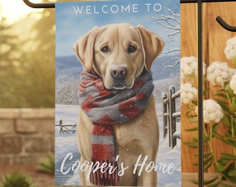 Yellow Labrador Flag, Custom Garden Flag, Winter Greetings, Yellow Lab flag, Yard Art, Personalized flag, Garden & House Banner