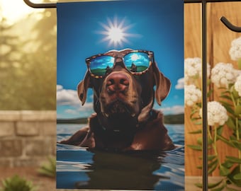 Chocolate Labrador Summer Seasonal Small Garden Flag, Dog Lovers, Personalized flag, Outdoor decor