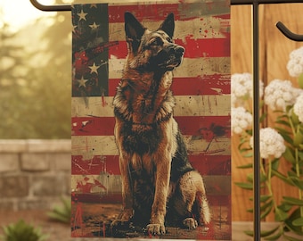 German Shepherd Garden Flag, Dog Lover Gift, Lawn Flag, House flag, German Shepard Dog Flag, German Shepard lover gift, American Flag