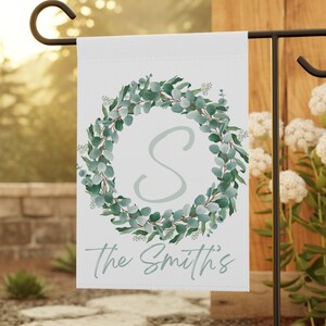 Eucalyptus Wreath Garden Flag, Personalized Garden & House Banner, Custom Flag, Everday Flag, Garden Flag, Outdoor Decor