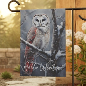 Charming Owl in Snow Garden Flag - Garden Flag, Winter Outdoor Decor, House Flag Yard Art, Winter Flag, Lawn flag, Small Garden Flag