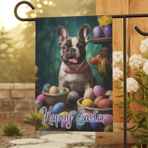 Easter-Themed French Bulldog Small Garden Flag Outdoor Decor, Dog Flag, Frenchie dog lover gift, House flag, Garden flag, Yard art,