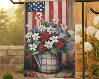 Patriotic Beauty: Red, White and Blue Flowers Small Garden Flag - Perfect for Independence Day, Small Garden Flag, Outdoor decor