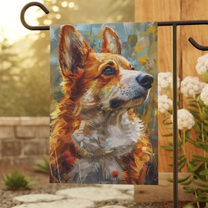 Whimsical Welsh Corgi Small Garden Flag - Perfect for Dog Lovers, Outdoor decor, Dog flag, Lawn Flag, House Flag, Dog Lover Gift