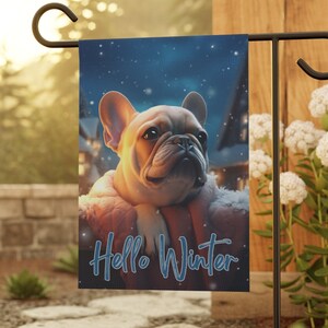 Copy of Charming Winter Garden Flag with French Bulldog Design - Perfect for Small Gardens, Outdoor Decor, Winter flag, Dog Flag