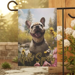 Frenchie Lover&#39;s Delight - Small Garden Flag with French Bulldog in a Spring Theme, Dog Lovers, Outdoor Decor, Outdoor Accent, Dog Flag