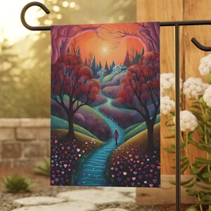 Love Blooms in the Garden - Valentine&#39;s Day Garden Flag, Outdoor decor, House flag, Yard art, Lawn flag, Small Garden flag