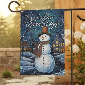 Whimsical Snowman Garden Flag, Winter flag, Small Garden flag, Yard art, Lawn flag, Outdoor decor