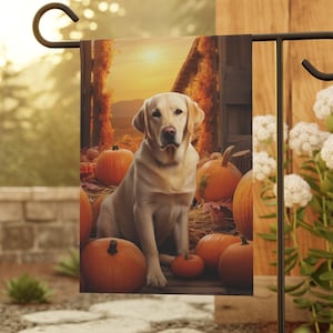 Autumn Delight: Fall Pumpkin and Golden Labrador Garden Flag, Dog Flag, Outdoor Decor, Fall Flag, Autumn Flag, House Flag, Yard Art,