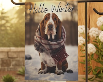 Winter Wonderland Basset Hound Garden Flag - Perfect for Snowy Days, Dog Flag, Small Garden Flag, Outdoor decor, Dog Lover Gift