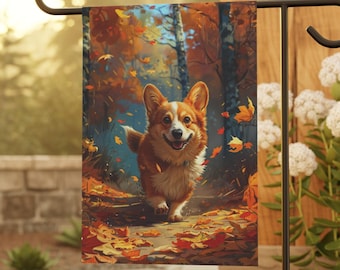 Welsh Corgi Autumn Woods Garden Flag Fall Outdoor Decor, Small Garden Flag, Outdoor Decor, House Flag, Personalization available, Lawn flag