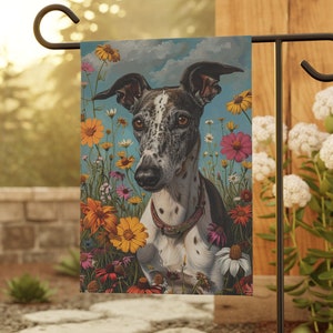 Spring Flowers Greyhound Dog Garden Flag - Weather Resistant Yard Art, Dog Lover Gift, Outdoor Decor, Yard Art, Lawn Flag, House flag