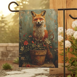 Fox Lover's Mini Garden Flag - Cute Fox in Flowerpot Print, Brighten Your Outdoor Space, Small Garden Flag, Lawn Flag, House Flag